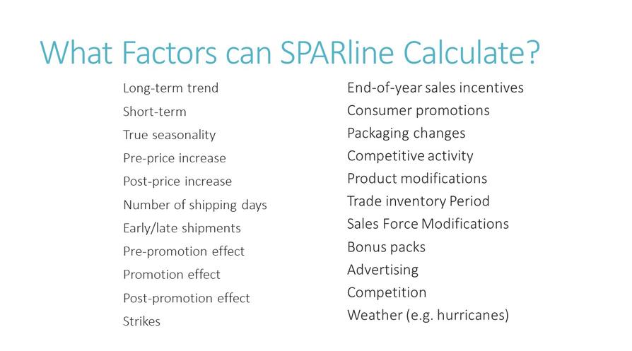 Factors SPARline can calculate, listed comprehensively.